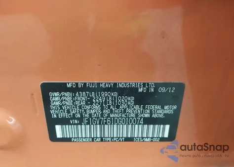 2013 Subaru Impreza Wrx Premium из США, поврежденный, VIN JF1GV7F61DG010074